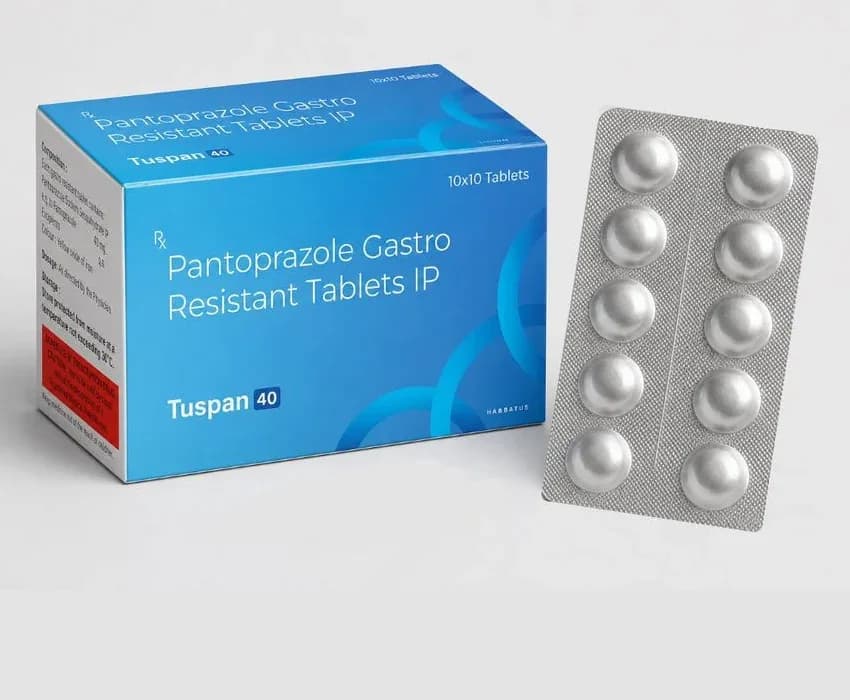 Tuspan 40 tablet carton with a blister strip